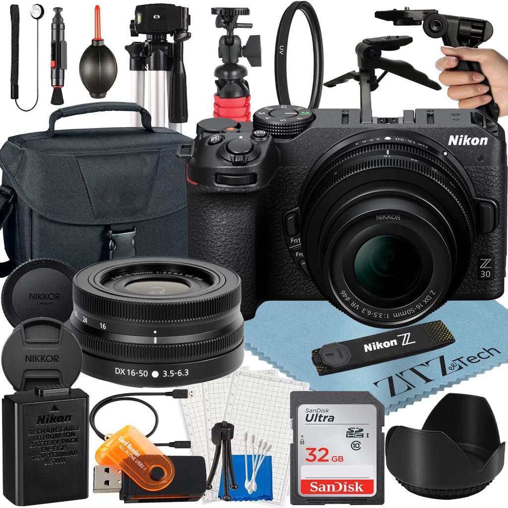 Nikon Z30 Mirrorless Camera Bundle with NIKKOR 16-50mm VR Zoom Lens + 32GB SizeanDisk Card + Case + Tripod + ZeeTech Accessory