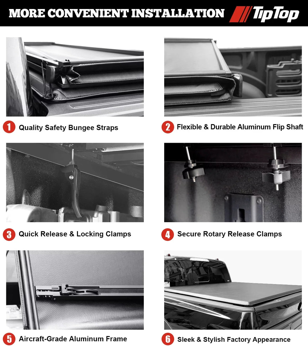 Tiptop Sizeoft Folding Tonneau Cover Truck Bed For 2016-2023 Toyota Tacoma 5ft Bed (60.5") | TPX3 |For Models With or Without The Deck Rail Sizeystem|
