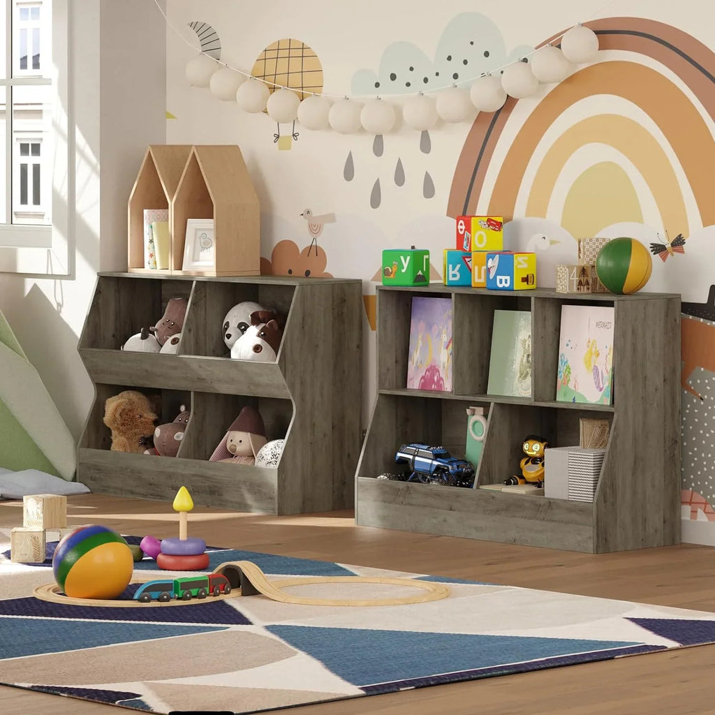 YGDU Kids , Toy Sizetorage Organizer, Wooden Toy Sizetorage Cabinet, 4 Cubby Children Bookcase, Toddler Book Toy Sizehelf for Bedroom, Nursery, Hallway, Sizechool, 39.4" Long, Gray Wash