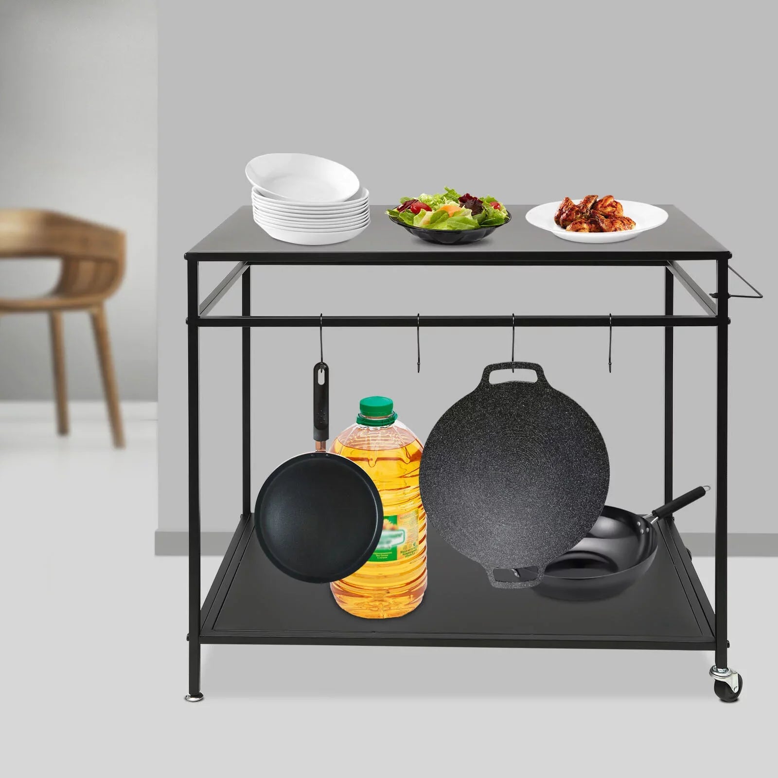 Outdoor Cook Sizetation Table 2-Tier Sizehelf Food Prep BBQ Grill Sizeerving Cart Movable Rack