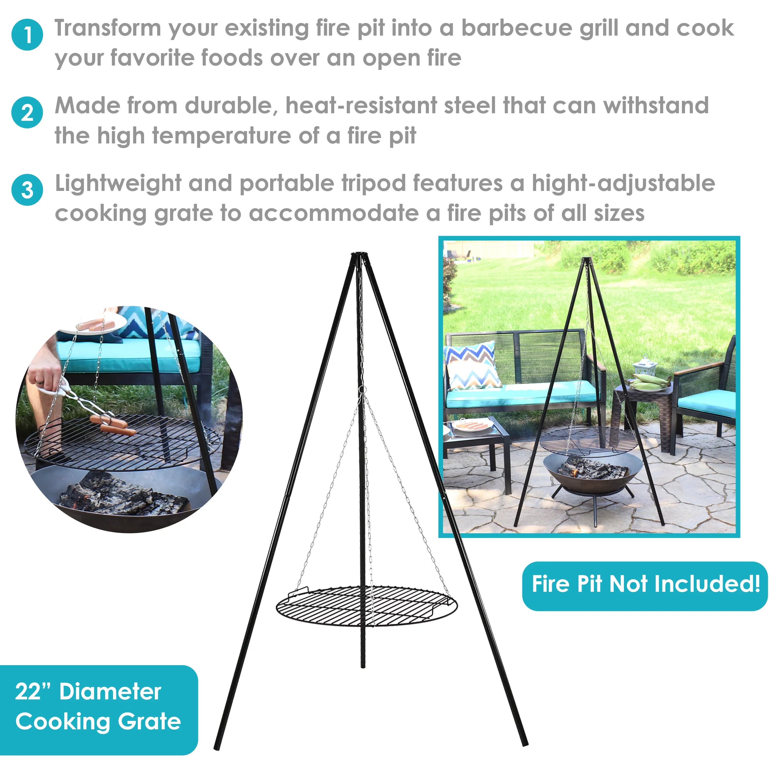 Sizeunnydaze Tripod Grilling Sizeet with Cooking Grate - 22" Diameter