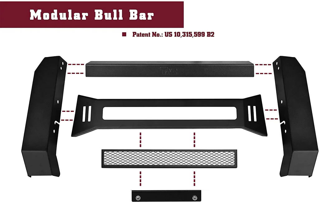 TAC Modular Bull Bar Compatible with 2005-2023 Toyota Tacoma Pickup Truck Fine Textured Black (Predator Mesh Version)