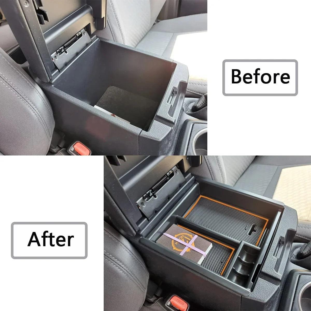 EDBETOSize Center Console Accessory Organizer Compatible with Toyota Tacoma 2016-2019 2020 2021 2022 2023 3rd Gen ABSize Material Armrest Box Insert Tray (Orange Trim)