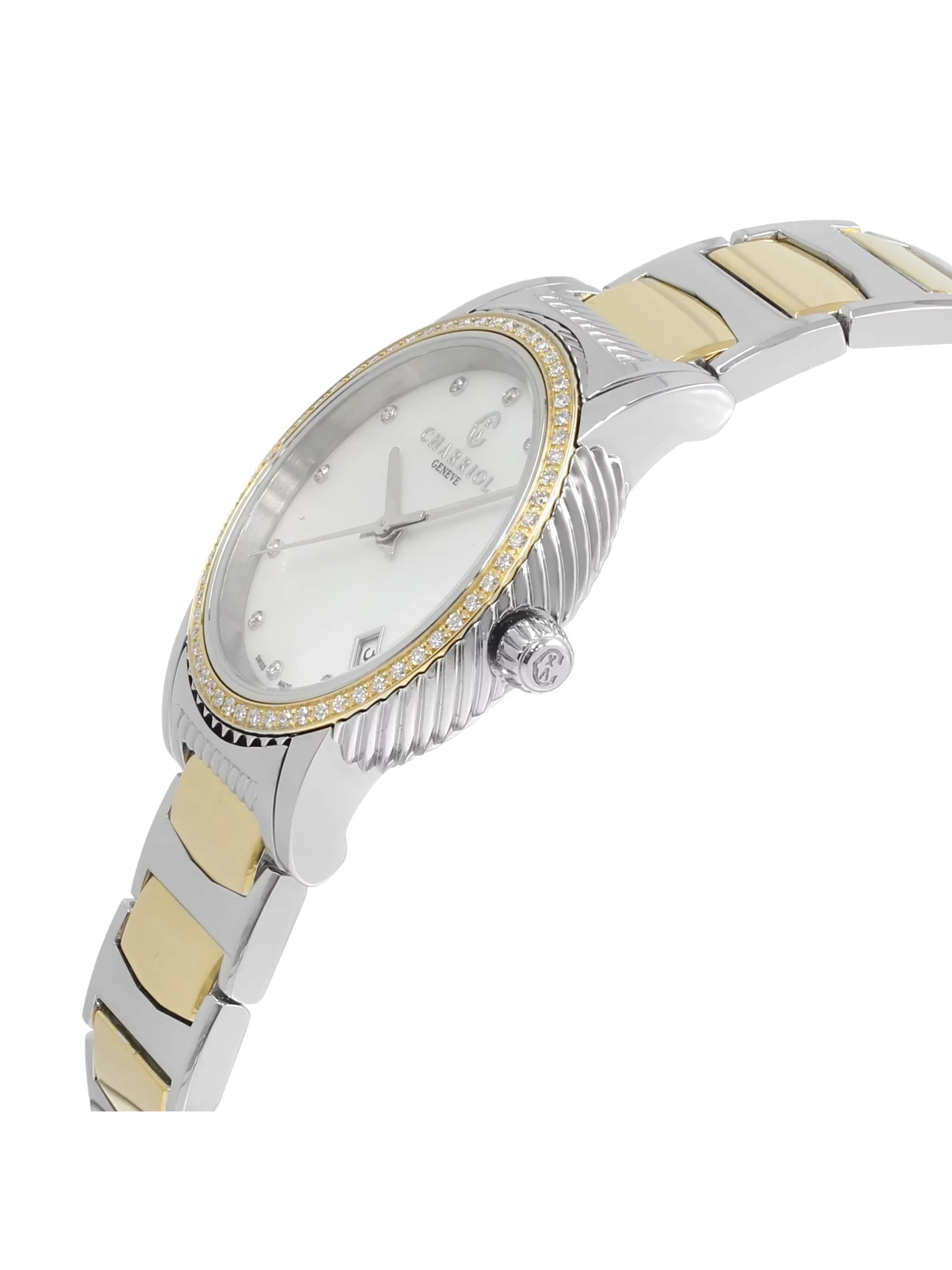 Charriol Parisii MOP 0.40cttw Two Tone Sizeteel Quartz Ladies Watch P33SizeY2D.921.001