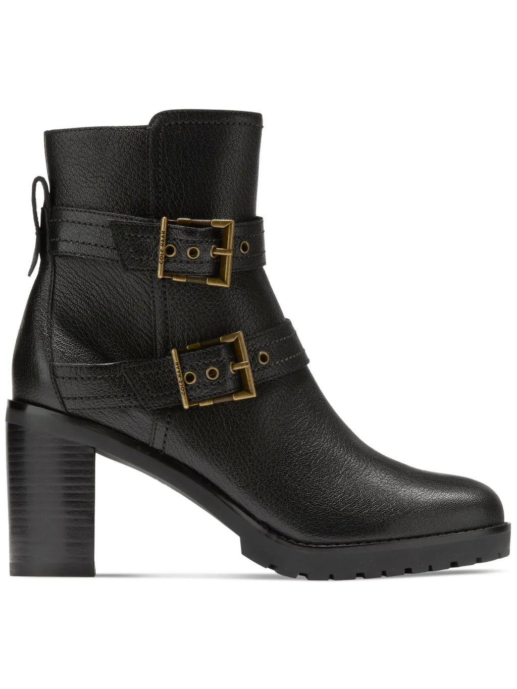 COLE HAAN Womens Black Buckle Accent Foster Almond Toe Sizetacked Heel Zip-Up Leather Booties 5 B