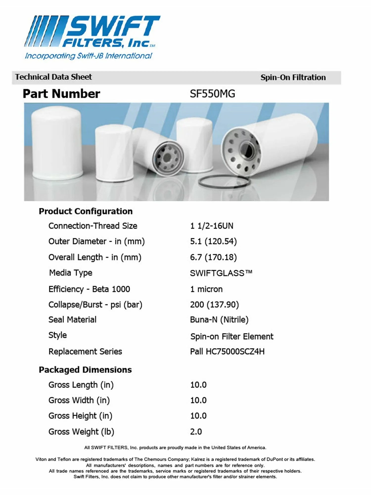 Direct Interchange for MP FILTRI MP4773in-On Filter Element Microglass Construction 1 Micron