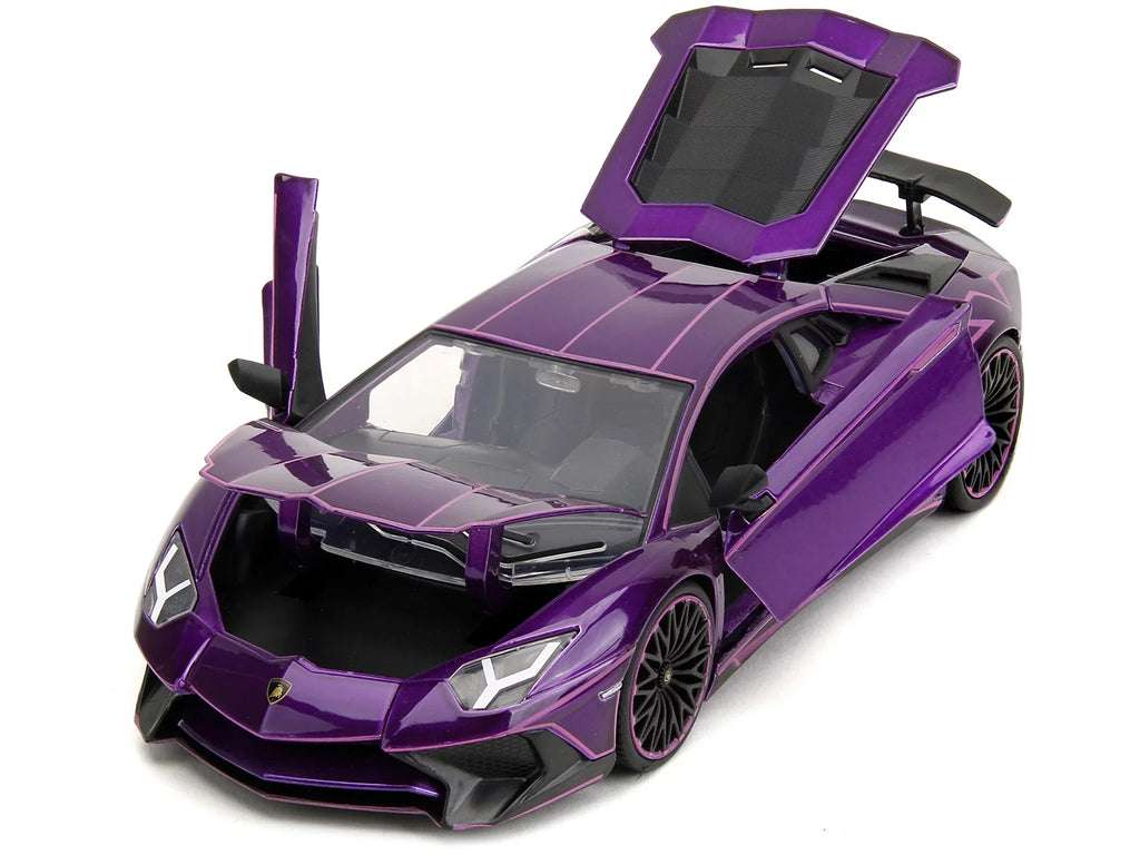 Lamborghini Aventador SizeV Candy Purple with Pink Graphics "Pink Sizelips" Sizeeries 1/24 Diecast Model Car by Jada