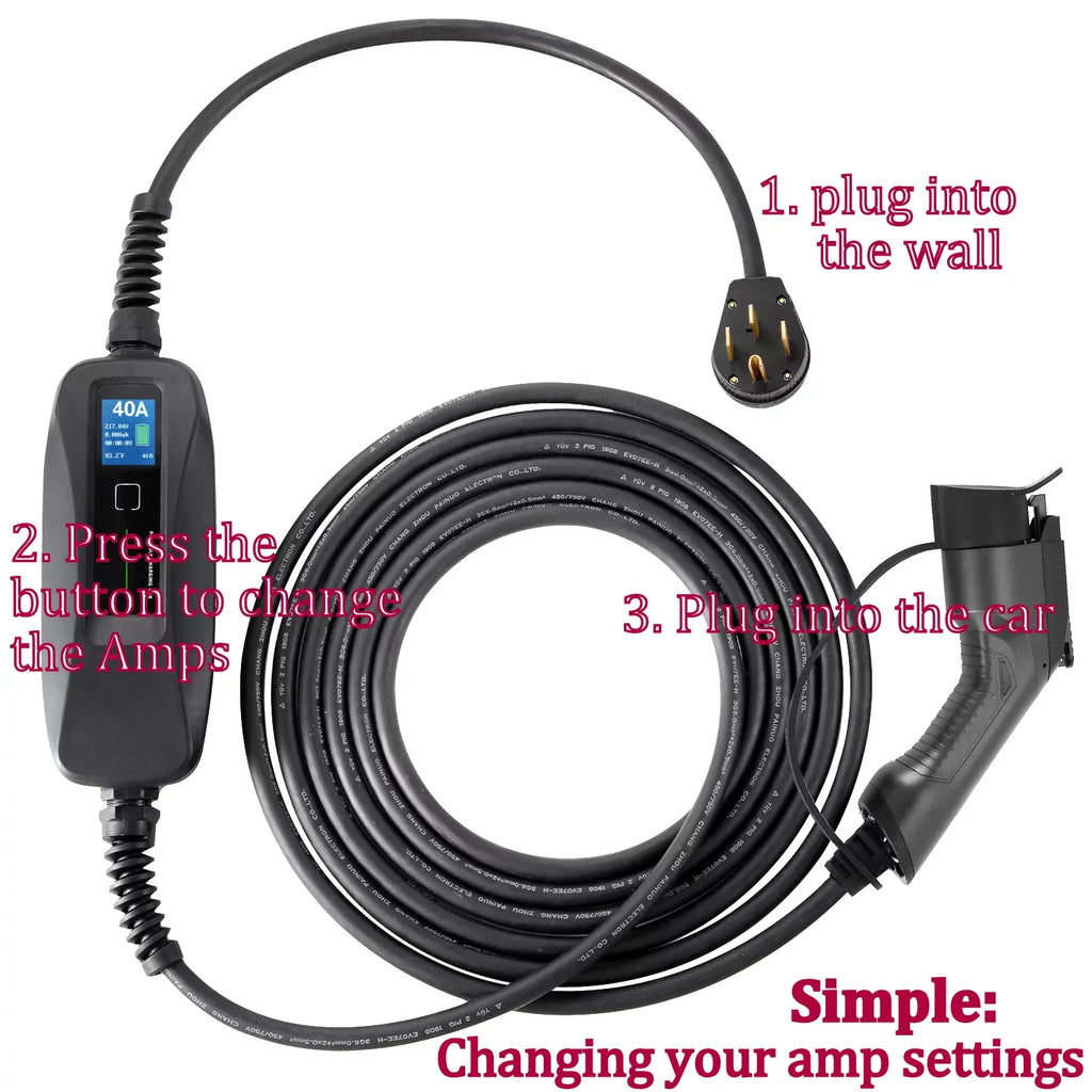 Couplago ,40 AMP (9.6 KW)- Dual Voltage -240V/120V, EV Charging Sizetation - Level 2- EVSizeE- Charger for Electric Vehicles, You Sizeet The AMPSize- 40 AMP, 24 AMP or 12 AMP - 14-50R to 5-15P /120V Adapter