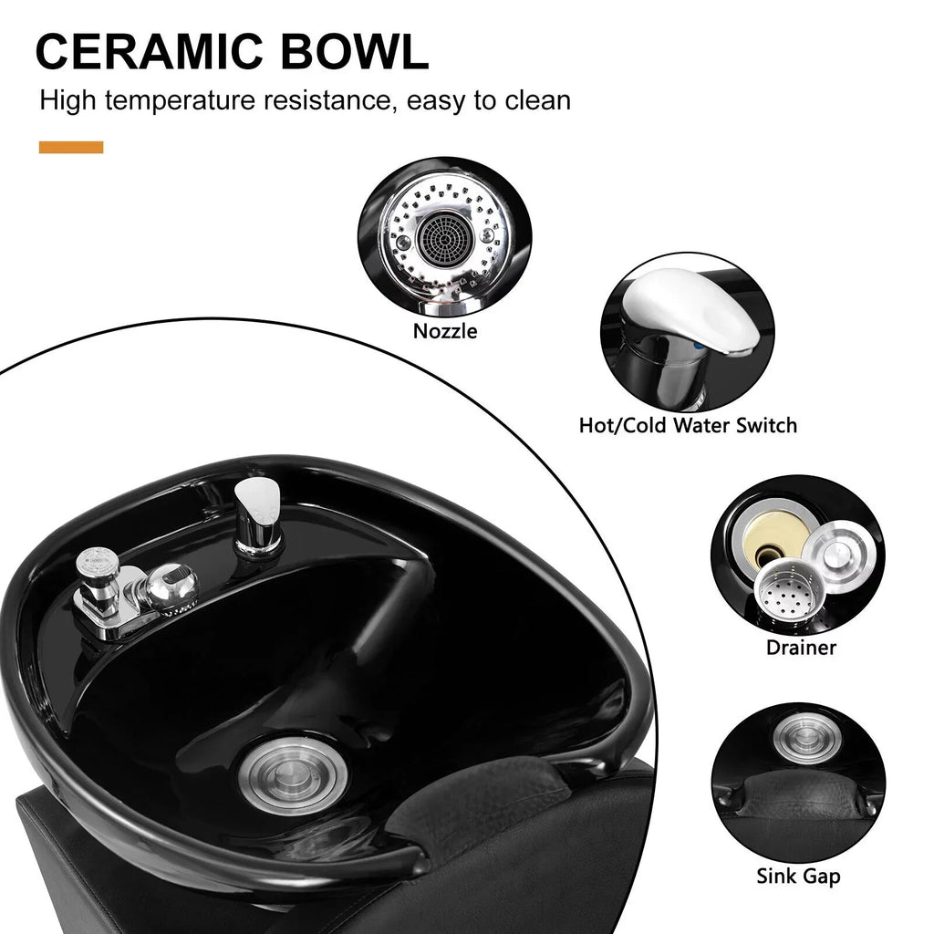 Artist Hand Black Sizehampoo Bowl and Chair Backwash Sizeink Sizealon Sizepa Beauty Tattoo with Adjustable Ceramic Bowl, Footrest