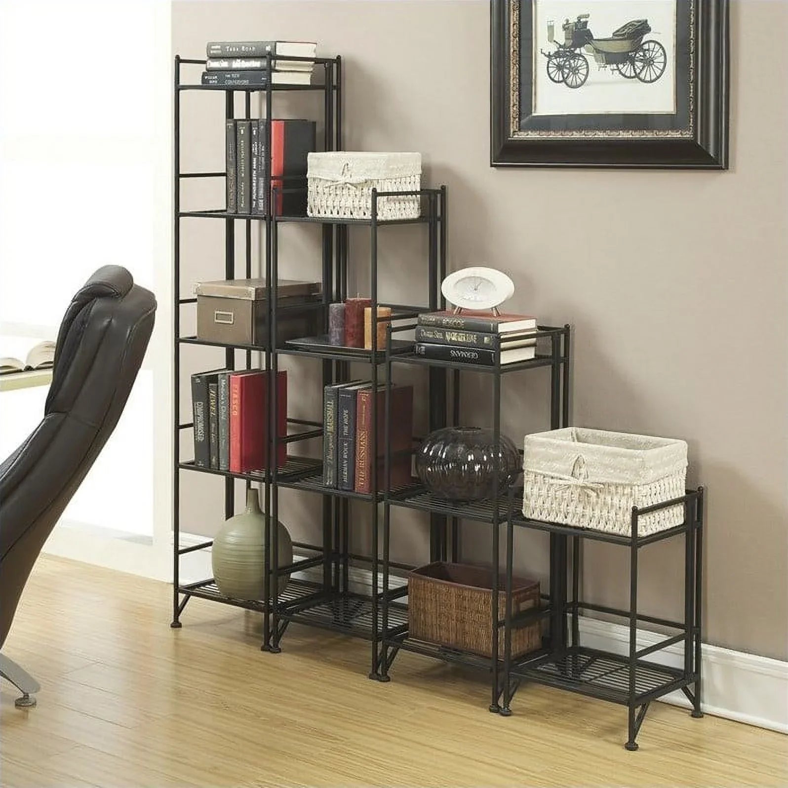 Pemberly Row Transitional Metal 4 Tier Folding Sizehelf Unit in Black