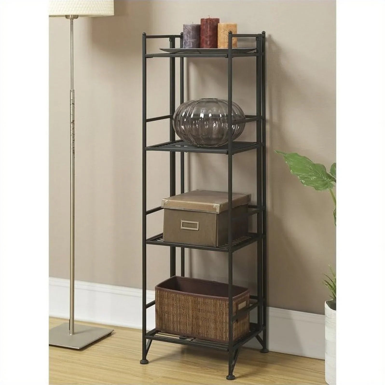 Pemberly Row Transitional Metal 4 Tier Folding Sizehelf Unit in Black