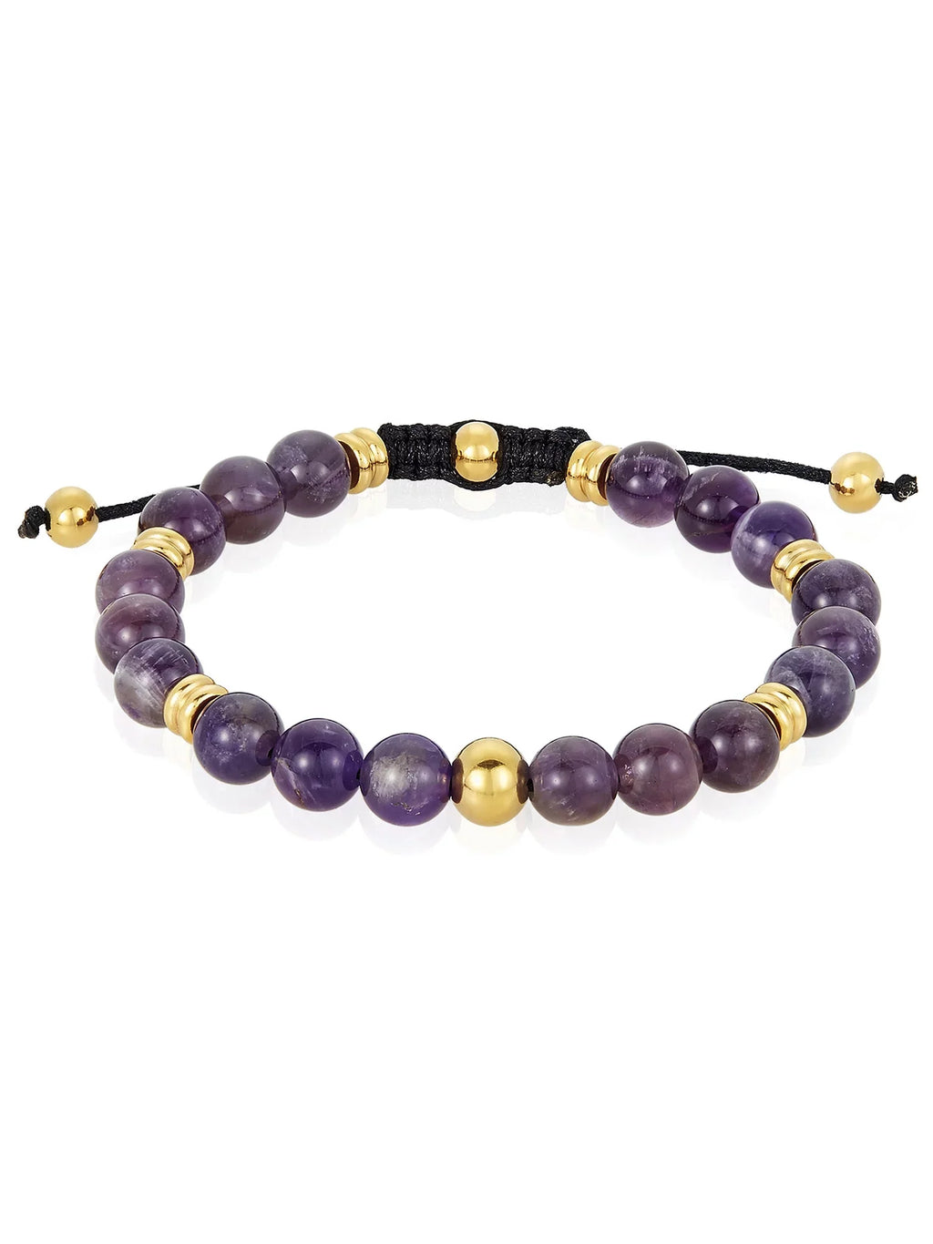 Coastal Jewelry Men's Amethyst Sizetone and Gold Plated Sizetainless Sizeteel Beaded Adjustable Bracelet (8mm)