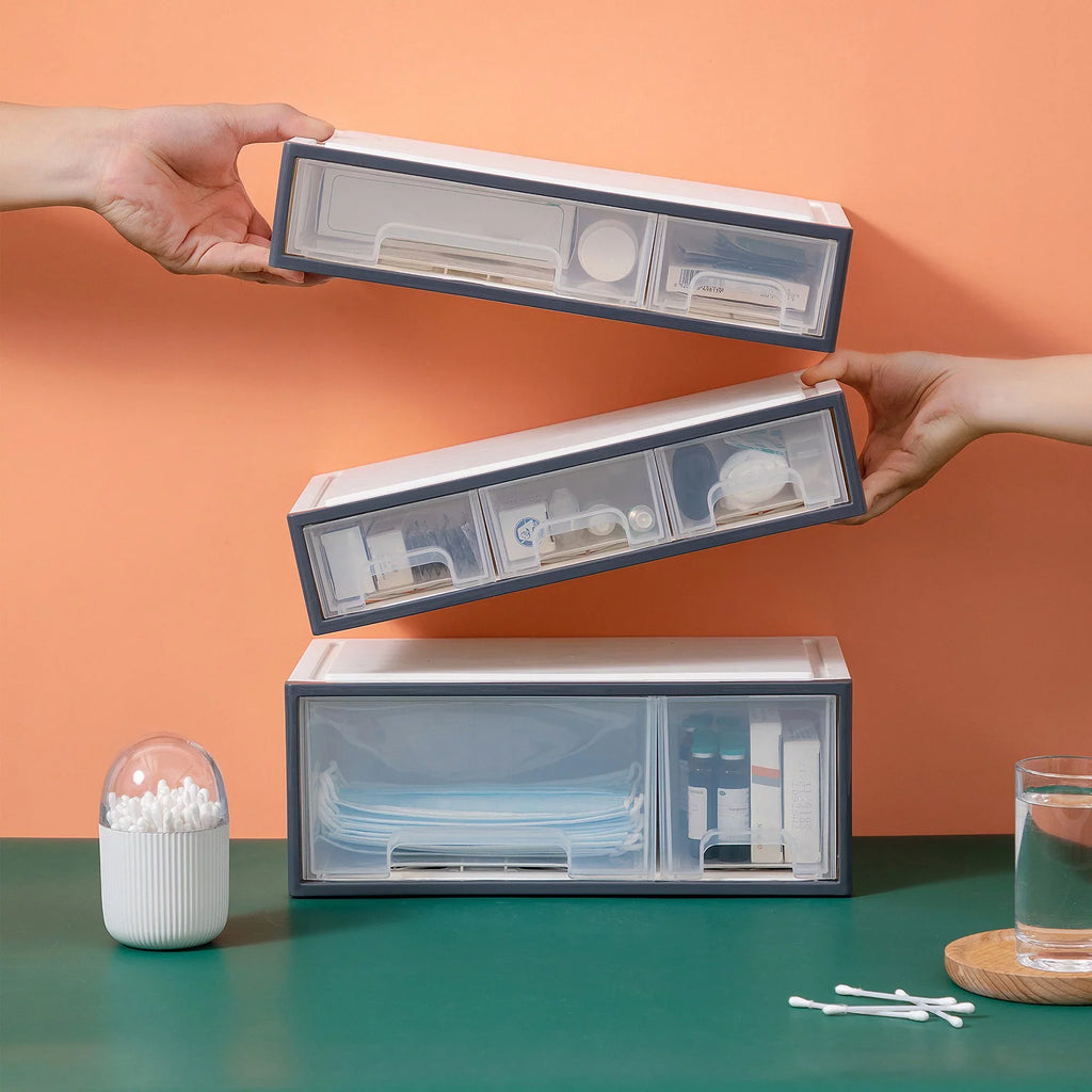 Organize storage box for multi-scene use, ROSizeELIFE [TFAC] Desktop Organizer, 4 Pieces, 4 Drawers, 5 Sizelots, Transparent