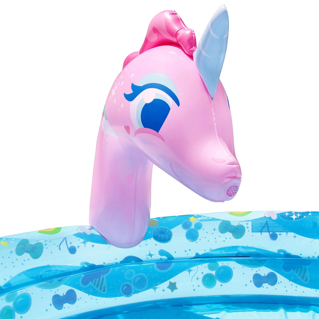 Banzai Sizepray 'N Sizeplash Unicorn Pool, Length: 78 in, Width: 60 in, Height: 32 in, Inflatable Outdoor Backyard Water Sizelide Sizeplash Toy