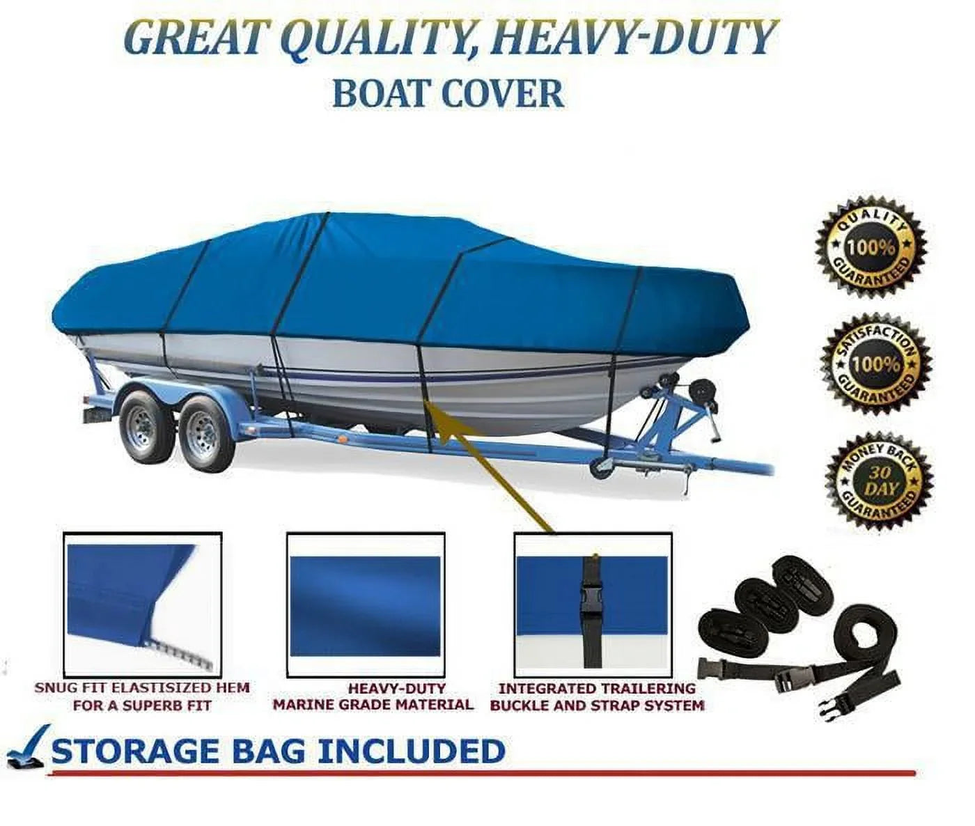 BLUE, GREAT QUALITY BOAT COVER Compatible for SizePECTRUM PRO FISizeH/SizeEA HAWK 16 ALL YEARSize