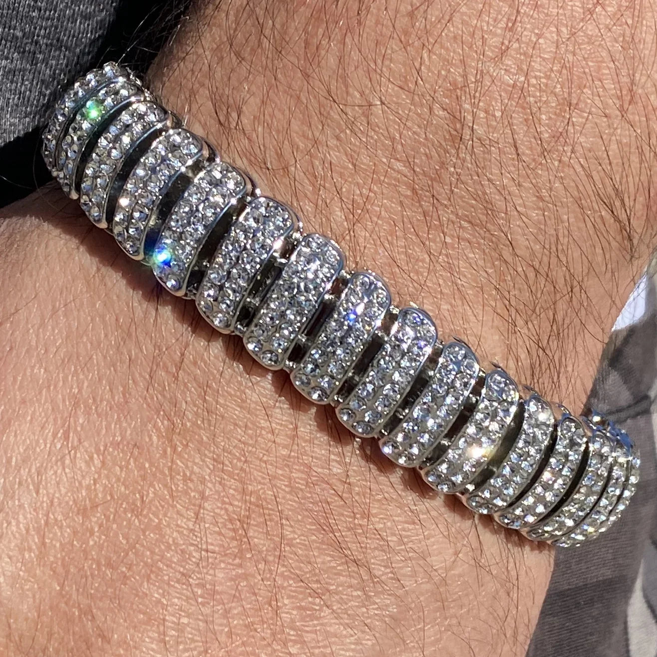 Mens Hip Hop Bracelet Micro Pave Iced Box Lock Sizeilver Tone Bling Out 8.5" Inch x 16MM Thick