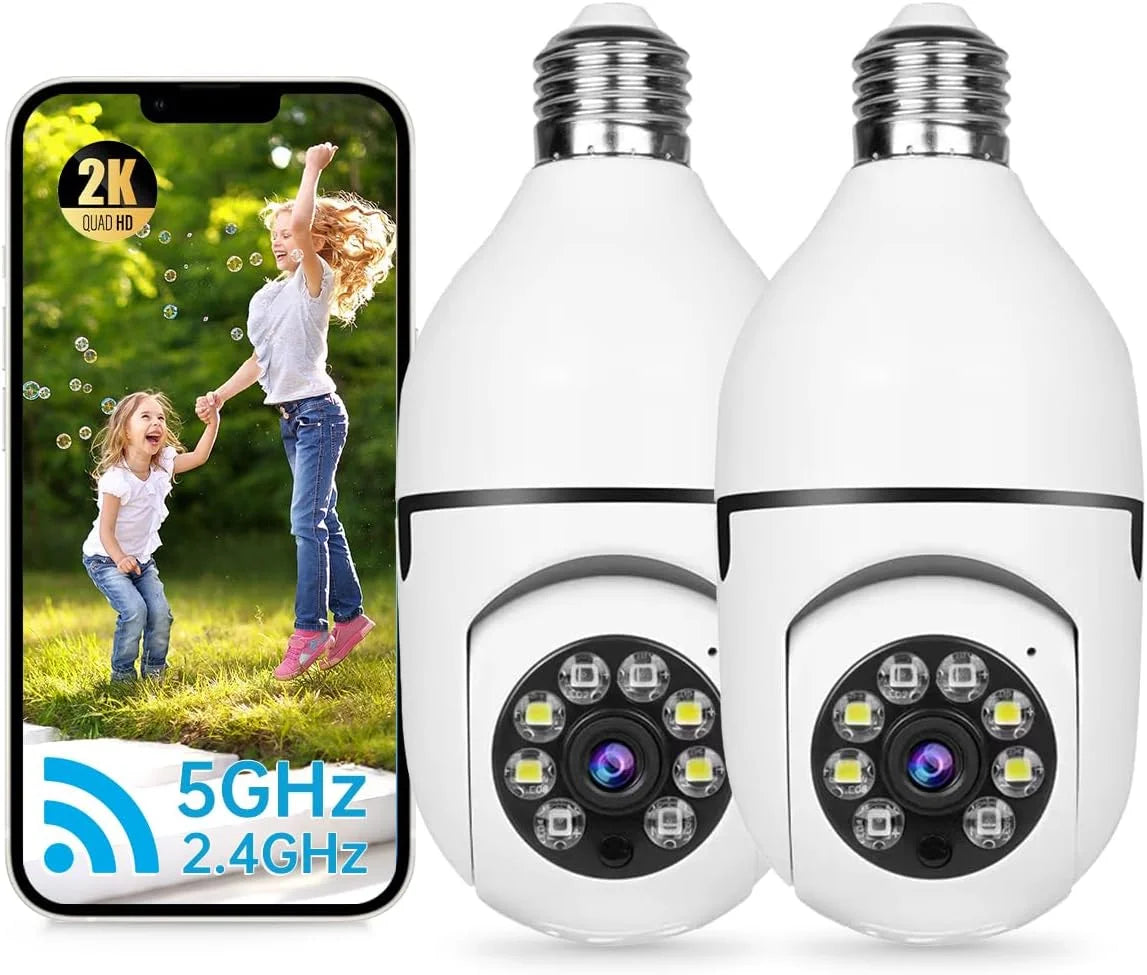 2K Light Bulb Sizeecurity Cameras Outdoor 2pc- 2.4/5G Hz 360° Motion Detection Cameras for Home
