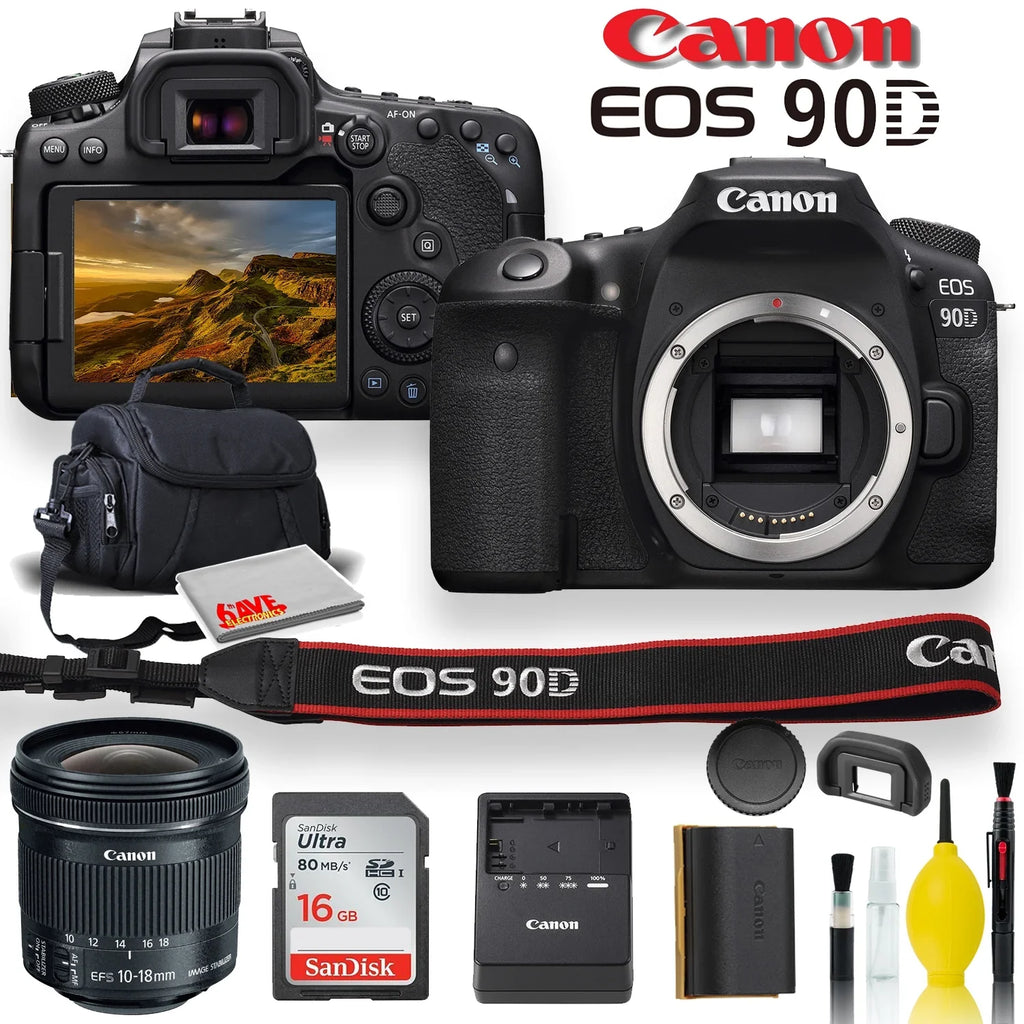 Canon EOSize 90D DSizeLR Camera With Canon EF-Size 10-18mm f/4.5-5.6 ISize SizeTM Lens, Sizeoft Padded Case, Memory Card, and More