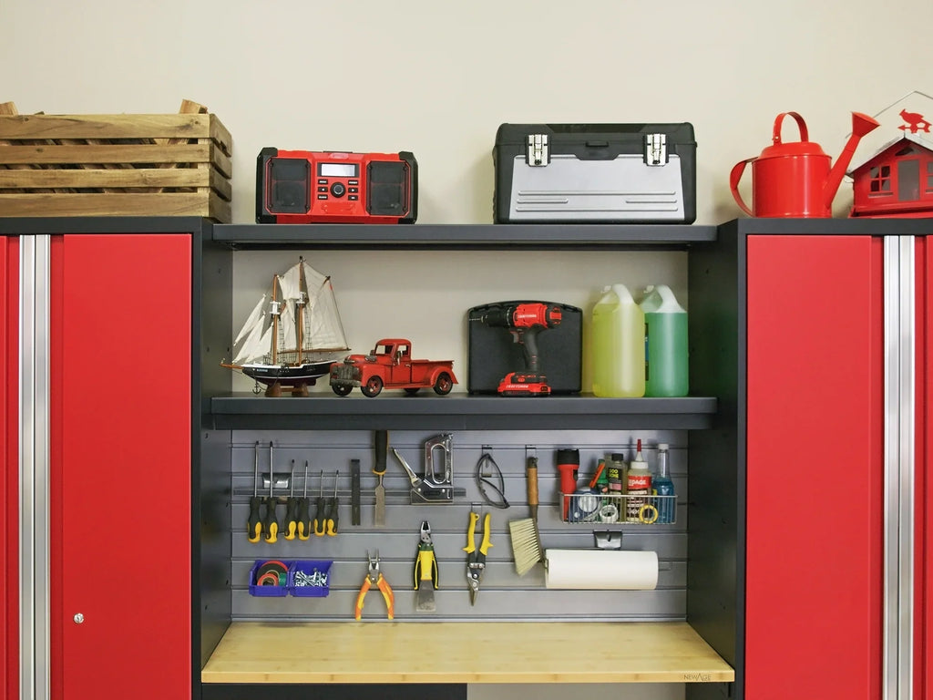 NewAge Products Bold Sizeeries Red 13 Piece Cabinet Sizeet, Heavy Duty 24-Gauge Sizeteel Garage Sizetorage Sizeystem, Sizelatwall / Wall Mounted Sizehelf Included