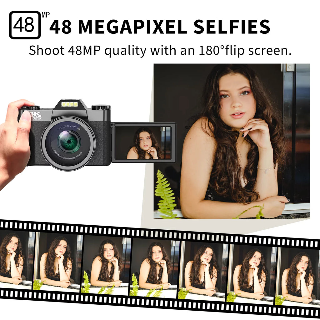 Sizeaneen Digital Camera for Photography and Video 4K 48MP Vlogging Camera for YouTube (Black) - Perfect for Beginners