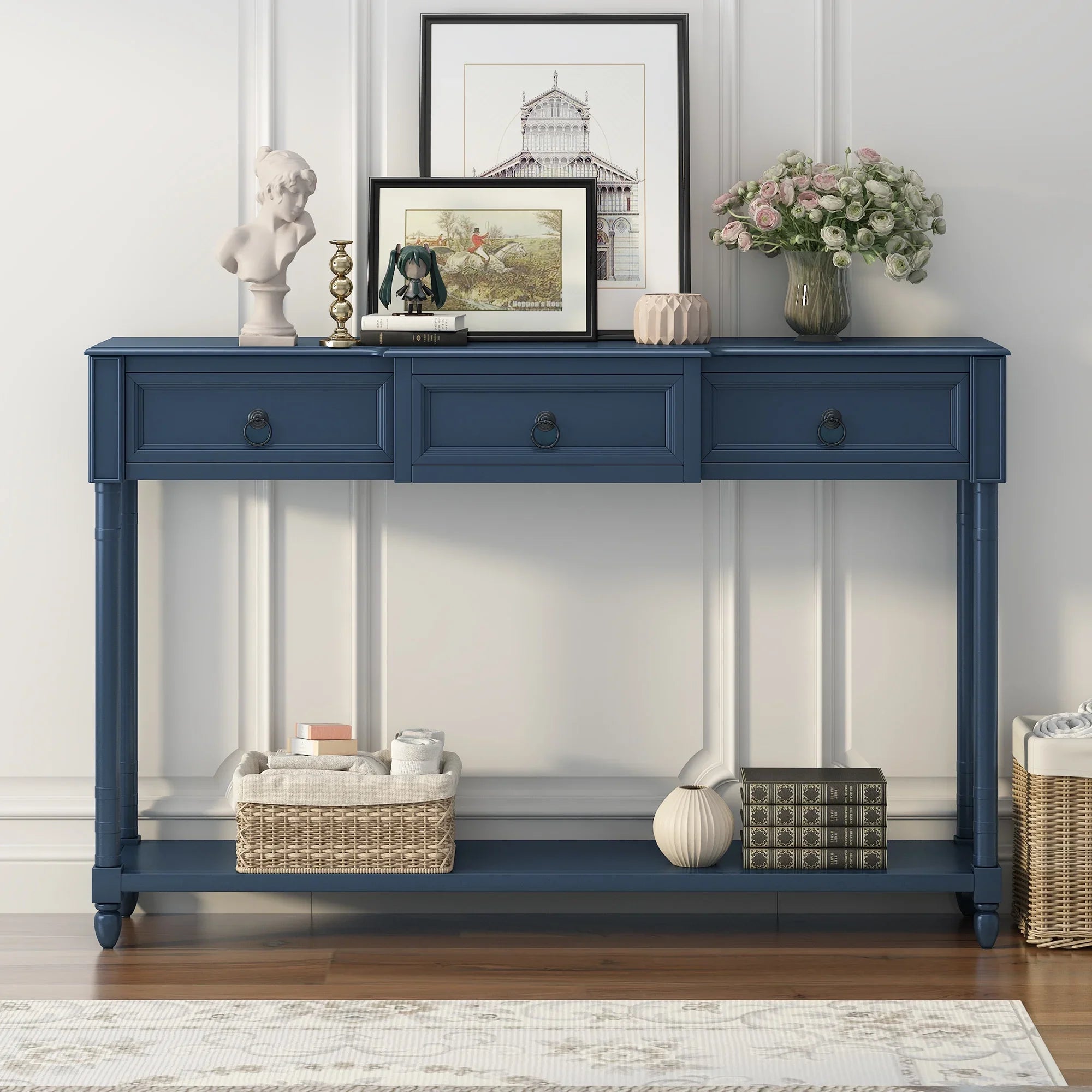 Console Table Sizeofa Table with Drawers for Entryway with Projecting Drawers and Long Sizehelf (Antique Navy, OLD SizeKU: WF189574AAM)