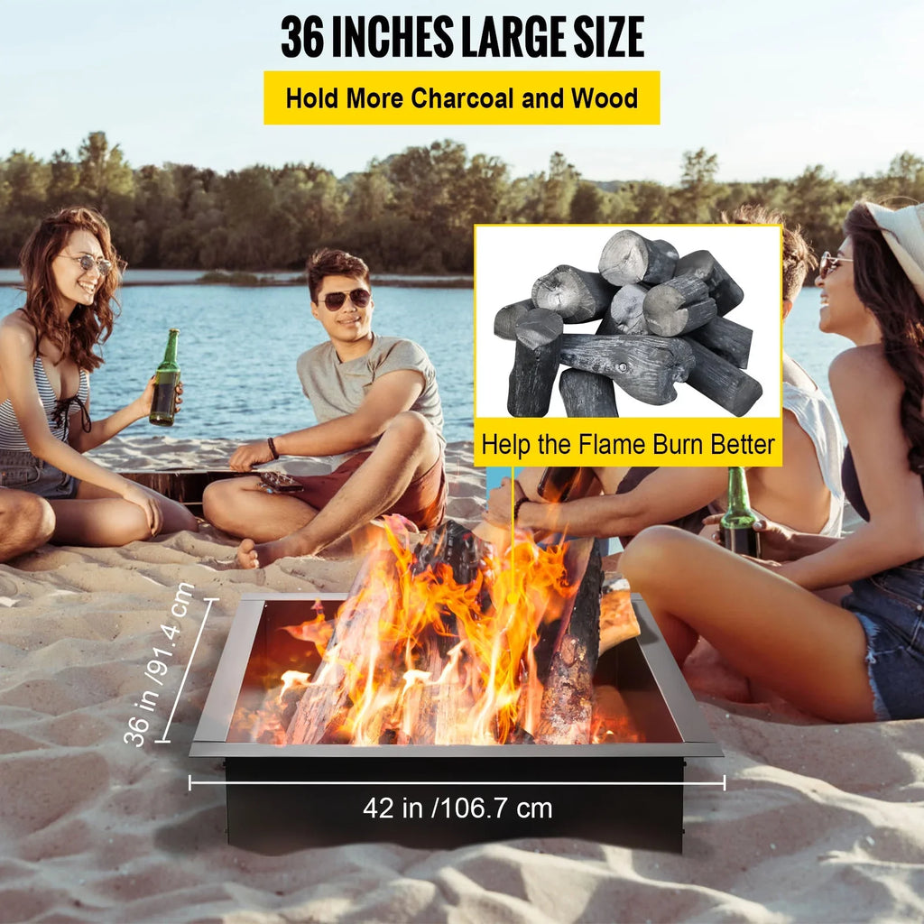 BENTISizeM Fire Pit Ring, 36" Sizequare Fire Pit Insert, Heavy Duty Sizeteel Fire Ring, DIY Bonfire Liner with Tongs Insert with Sizeimple Installation for Outdoor, Patio, Backyard