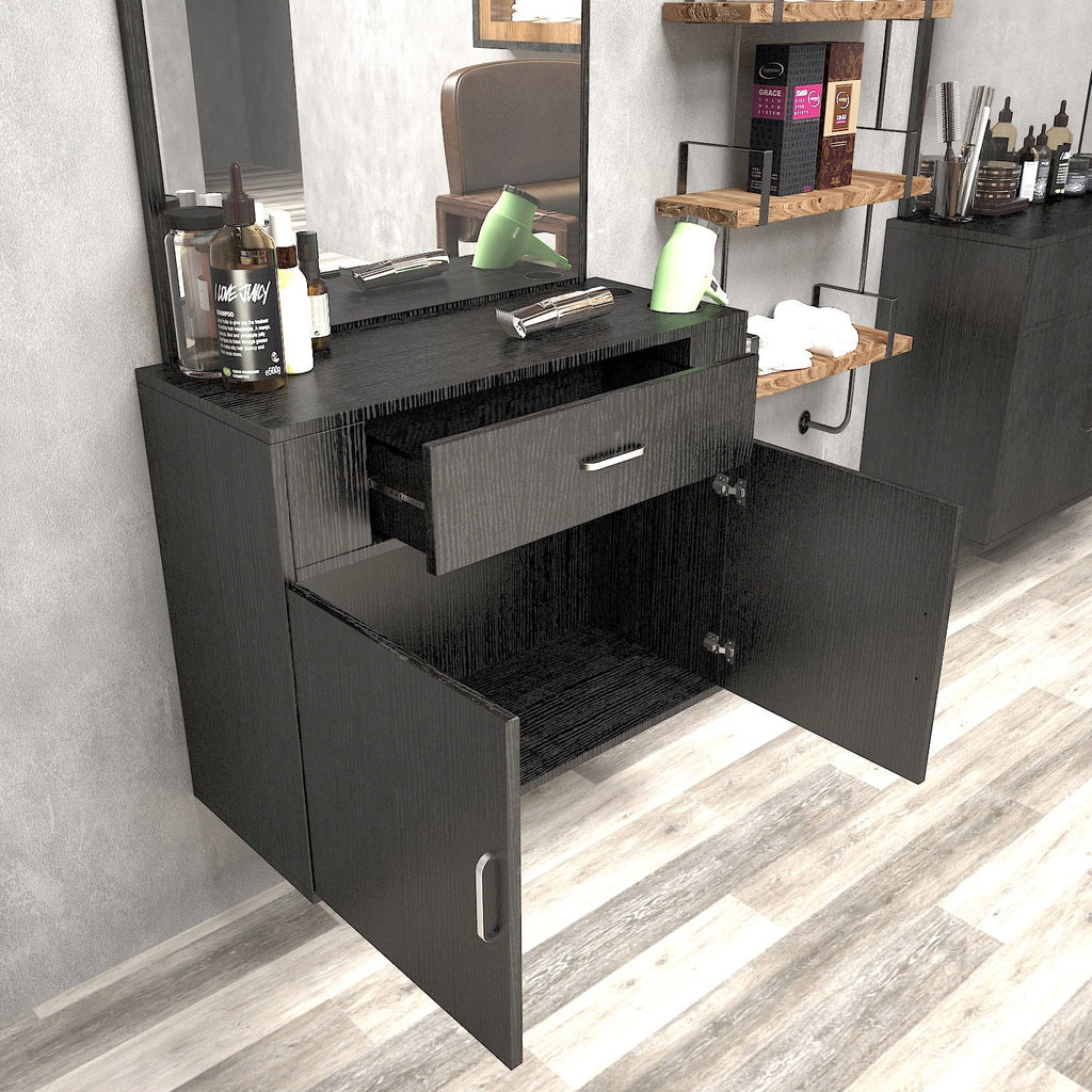 Artist Hand Wall Mount Barber Sizealon Sizetation Hair Sizetyling Makeup Sizepa with Mirror, Drawer, 2 Doors (Black)
