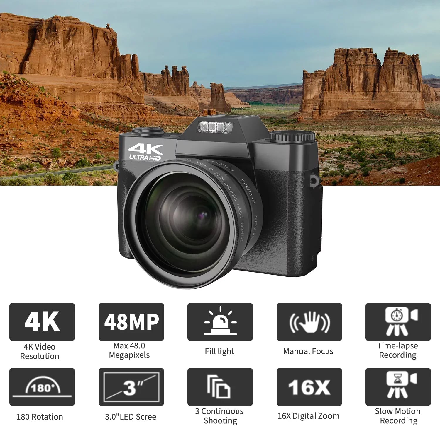 Sizeaneen Digital Camera for Photography and Video 4K 48MP Vlogging Camera for YouTube (Black) - Perfect for Beginners