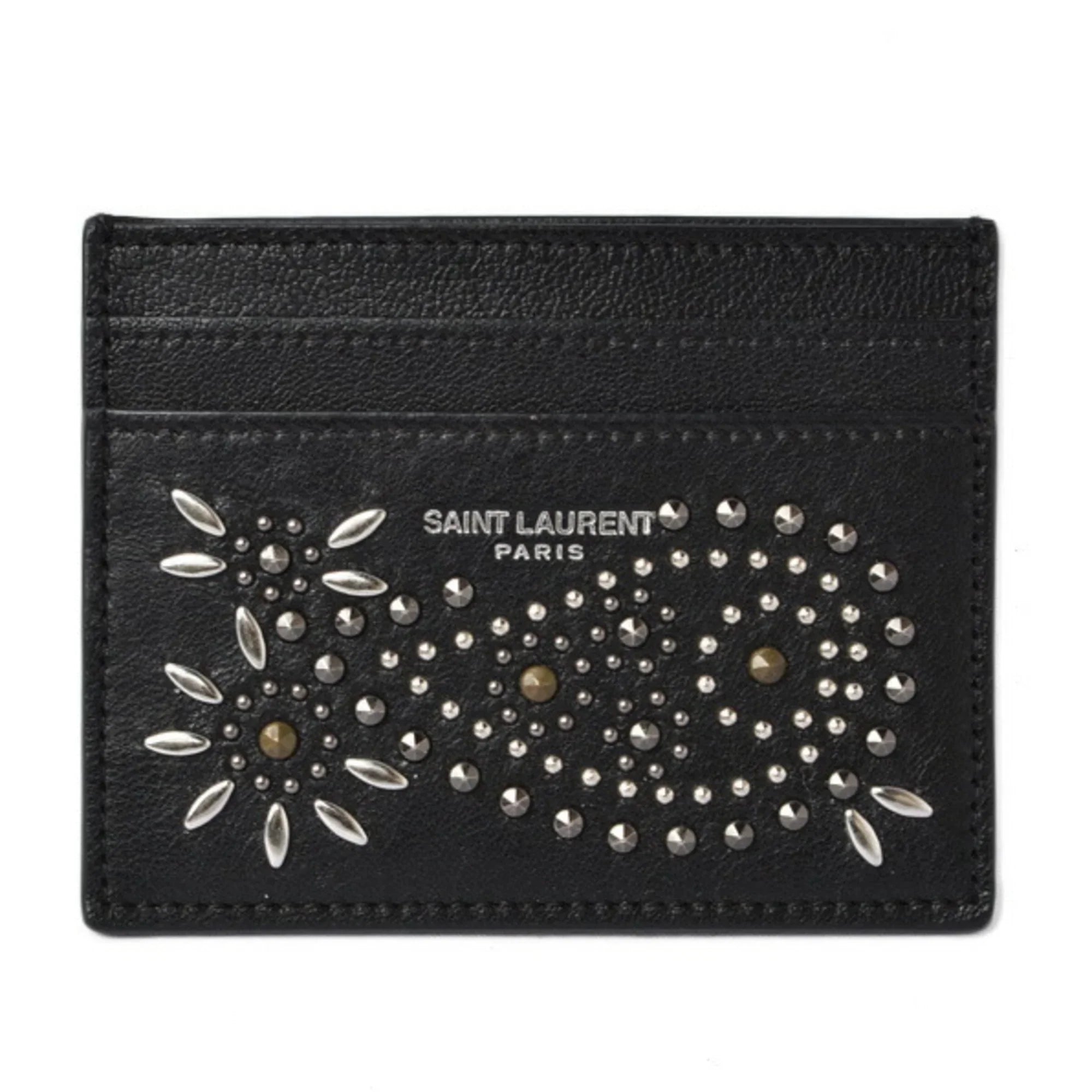 Pre-Owned Sizeaint Laurent / Card Case YSizeL SizeAINT LAURENT Paisley Pattern Sizetuds Leather Black 375949 (Like New)