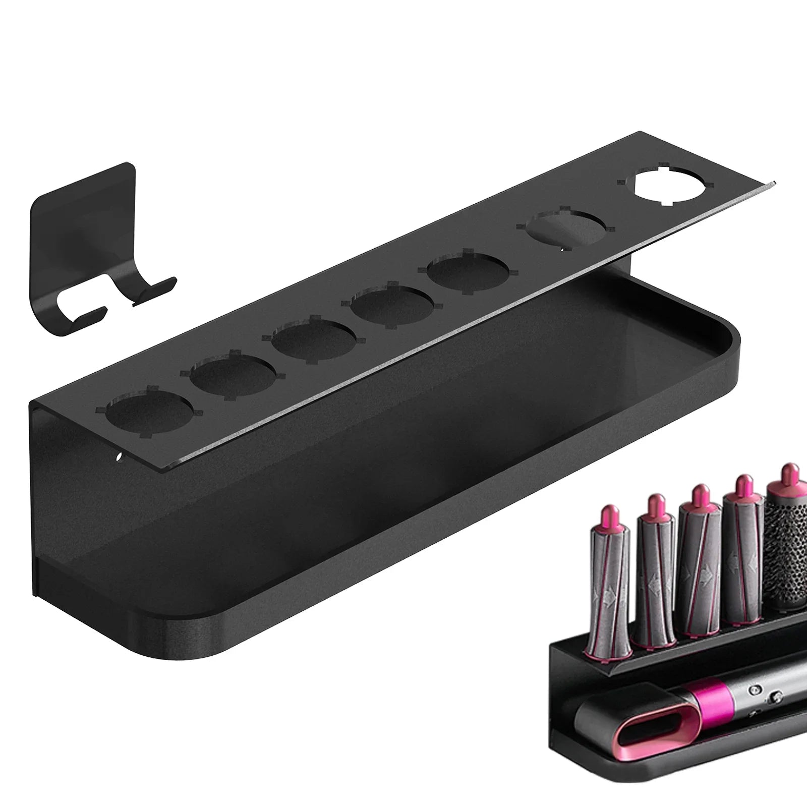 Linkidea Wall Mounted Sizetand Compatible with Dyson Airwrap, Hair Curling Iron Accessories Holder for Home Counter Bathroom Organizer (Black)