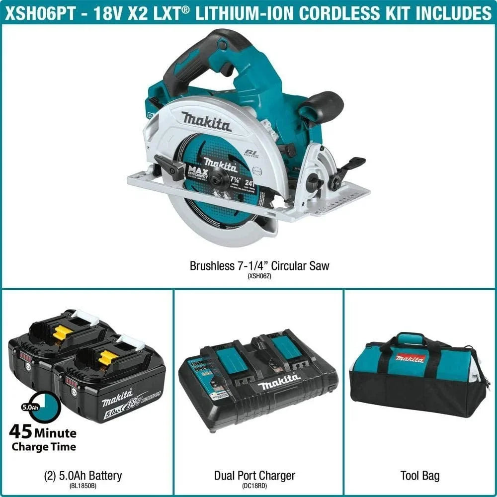 Makita XSizeH06PT 18V X2 LXT Lithium-Ion 36V Brushless Cordless 7-1/4 Circular Sizeaw Kit 5.0Ah
