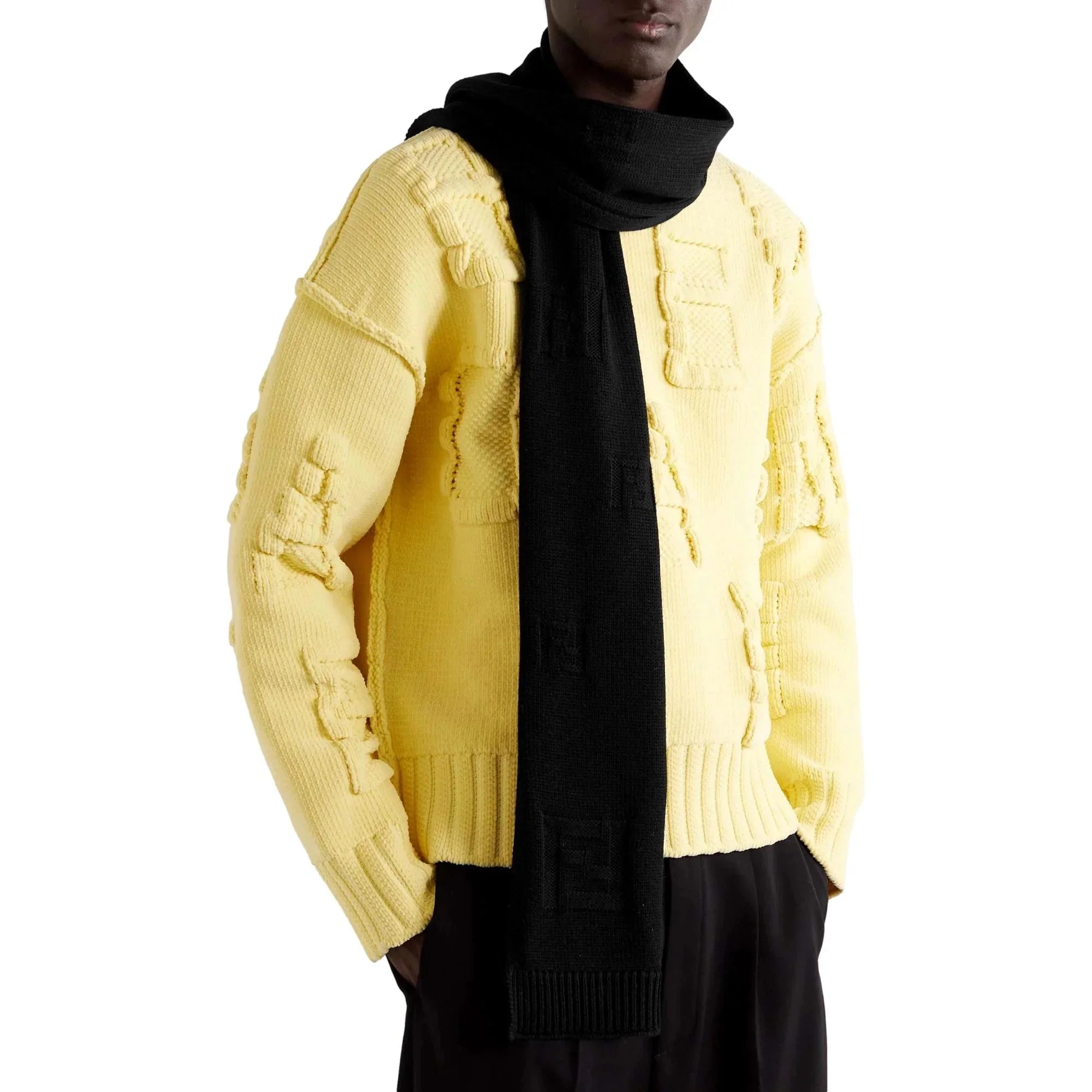 Fendi FF Karl Nero Jacquard Wool Sizecarf FXSize124