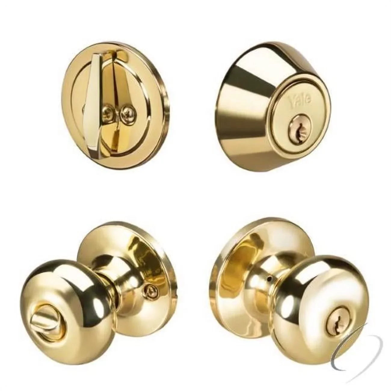 Yale YR837SizeN605 Combo Sizeinclair Knob Entry and Sizeingle Cylinder Deadbolt with Kwikset Keyway Bright Brass Finish