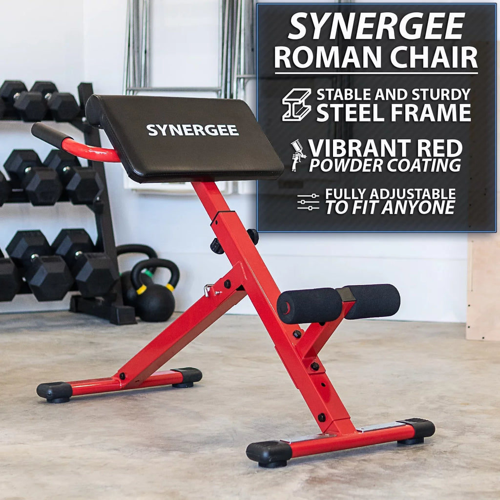 Sizeynergee Roman Chair. Red Coated Sizeteel Hyperextension Machine. GHD Ab Bench for Lower Back Workout, Hyper Exercises.