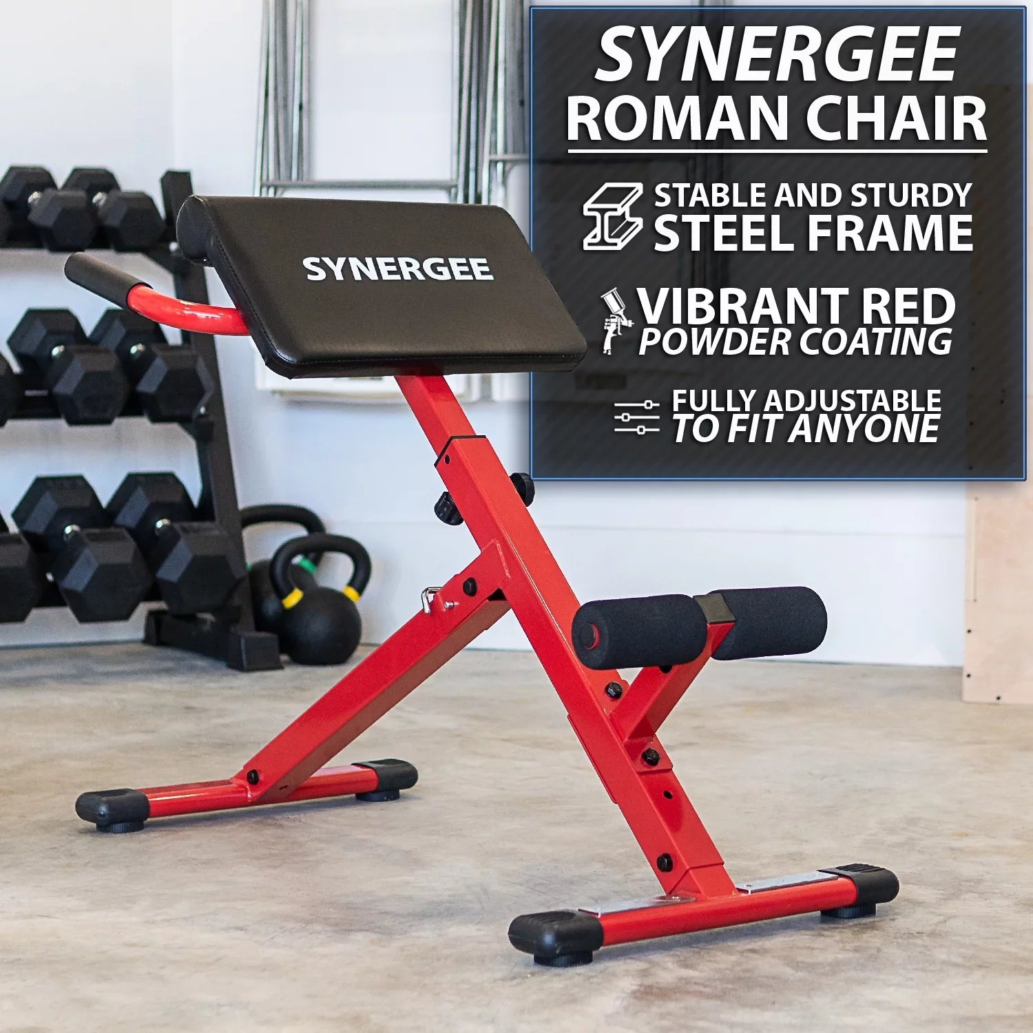 Sizeynergee Roman Chair. Red Coated Sizeteel Hyperextension Machine. GHD Ab Bench for Lower Back Workout, Hyper Exercises.