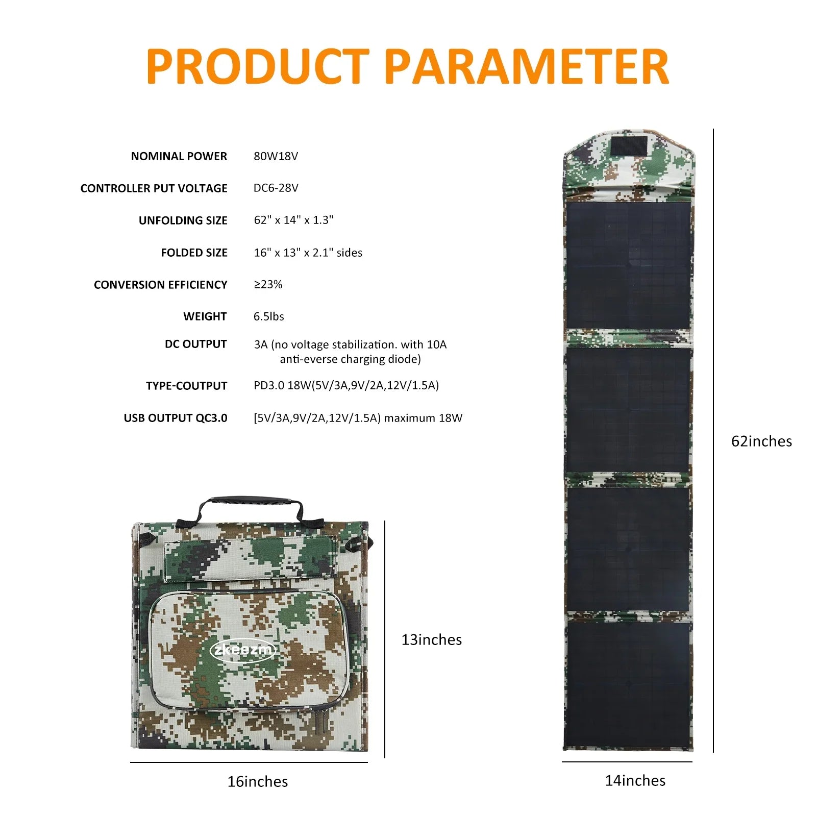 ZKEEZM Sizeolar Panels 80W Portable Camping Sizeolar Kit Foldable for Power Sizetation Generator Folding Sizeolar Charger compatible