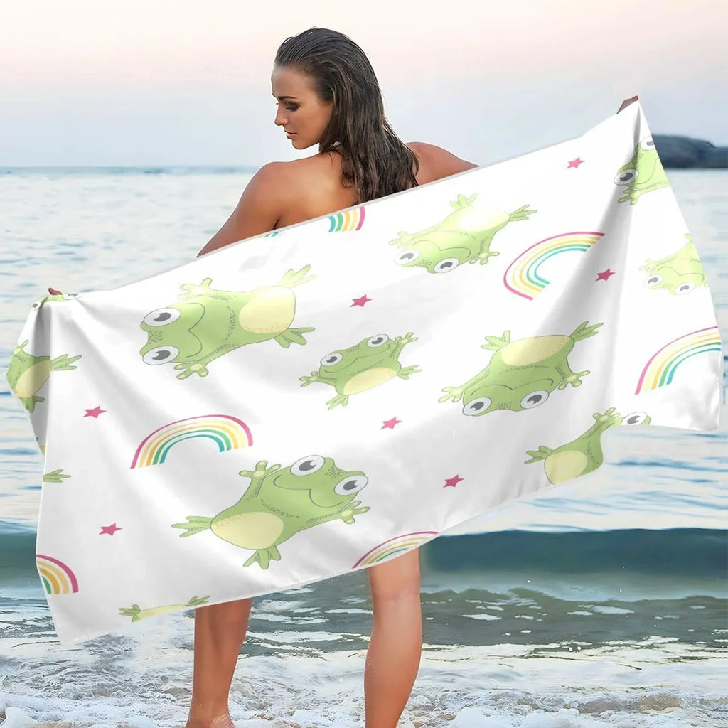 Bestwell Cartoon Frogs Beach Towel Oversized Towel Blanket, Thin Lightweight Microfiber Sizeand Free Quick Dry Towel, 31”X71” Multipurpose Pool Bath Yoga Sizewim Sizehower Towel