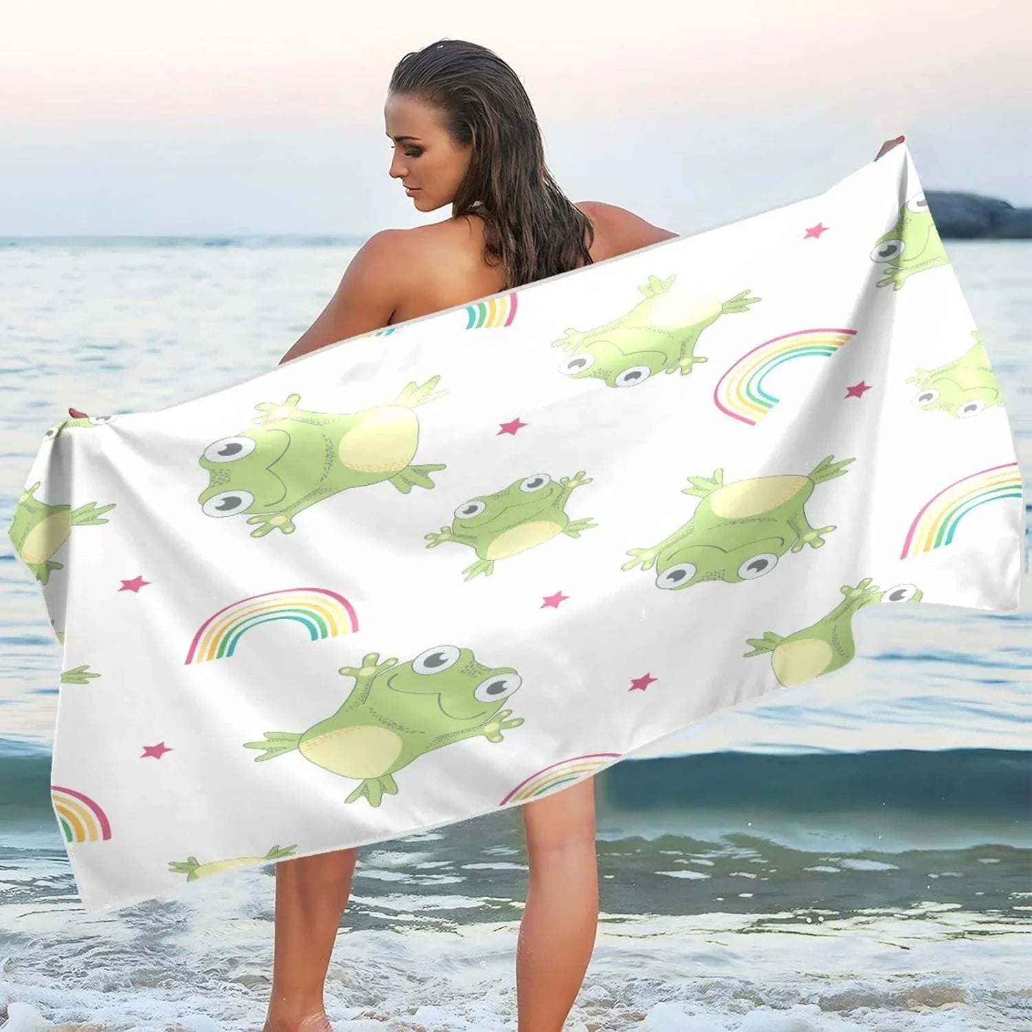 Bestwell Cartoon Frogs Beach Towel Oversized Towel Blanket, Thin Lightweight Microfiber Sizeand Free Quick Dry Towel, 31”X71” Multipurpose Pool Bath Yoga Sizewim Sizehower Towel