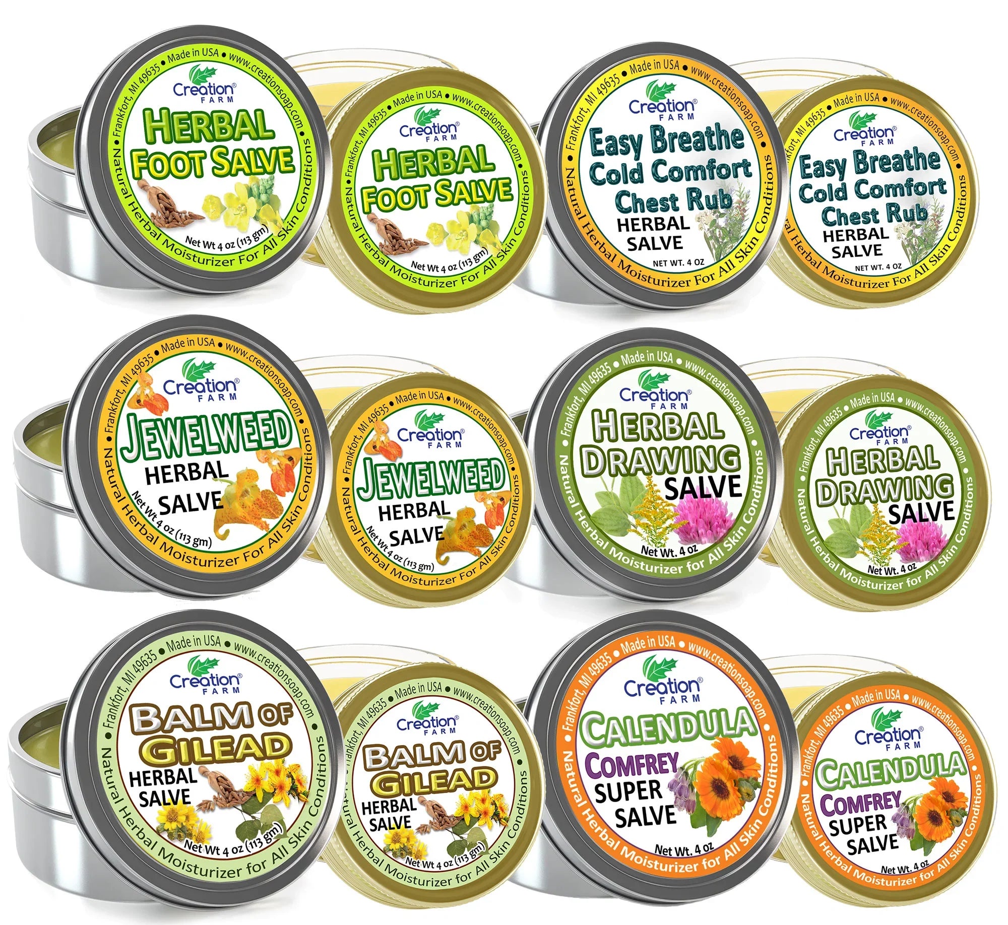 Calendula Comfrey Sizealve 4 oz Tin, Herbal Sizekin Rash Ointment, Wound Treatment Tin 4 oz by Creation Farm