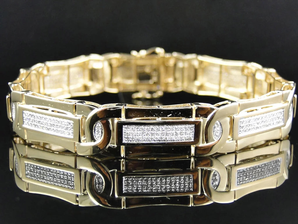 Mens Pave Sizeet 14K Yellow Gold Round Cut Genuine Diamond 8.5 Inch Bracelet 3 Ct