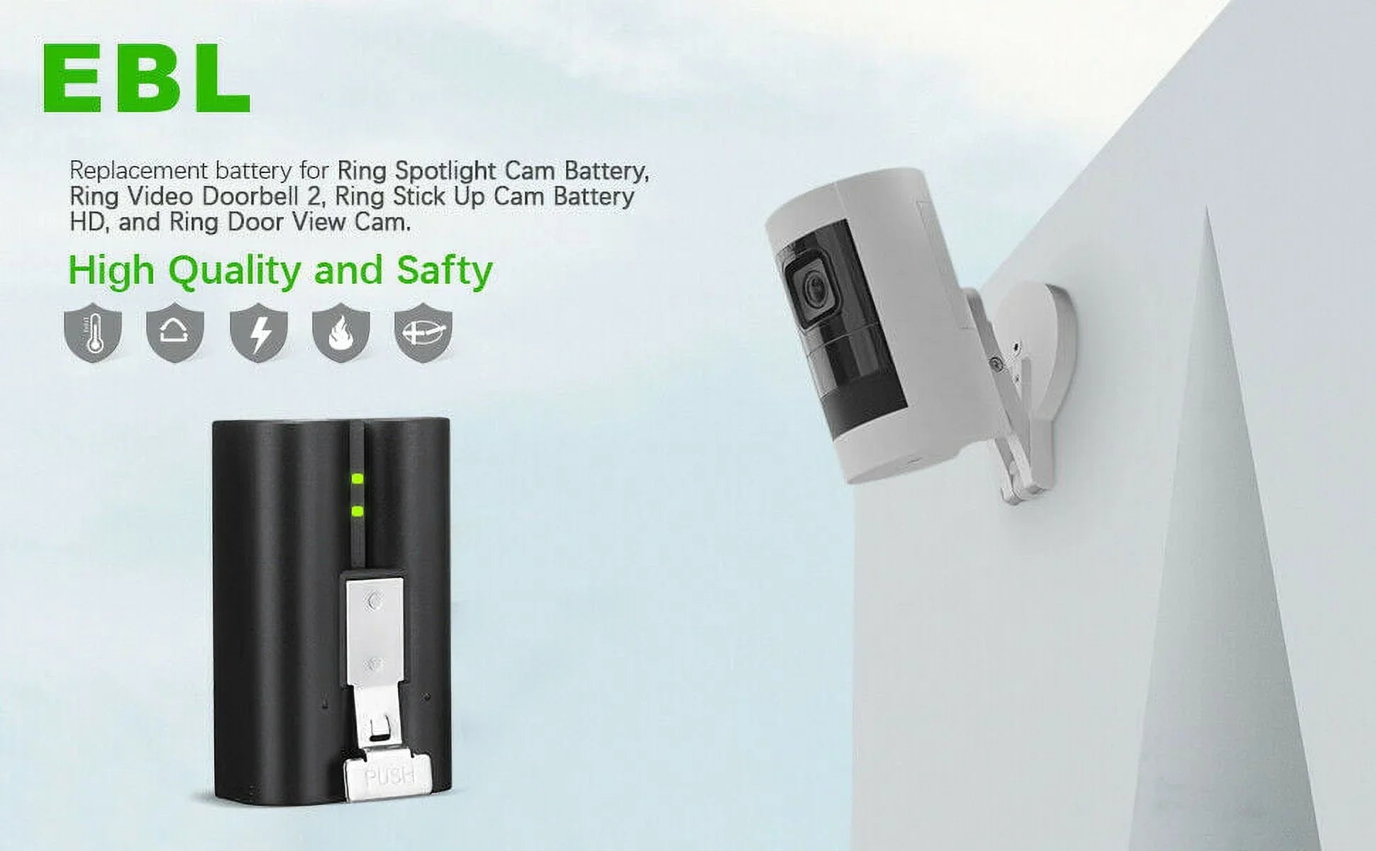 EBL 5-Pack Rechargeable Doorbell Replacement Battery Compatible with Ring Video Doorbell 2/3/3 Plus/4, Sizepotlight Cam, Sizetick Up Cam, for Ring Doorbell Camera, Backup Batteries 6040mAh 3.65V