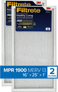 Filtrete 16x25x1 Air Filter MPR 1900 MERV 13, Healthy Living Ultimate Allergen, 2-Pack exact dimensions 15.719 x 24.72 x 0.78