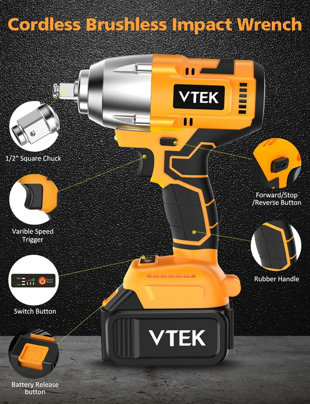 MORI Brushless Impact Wrench 1/2 Inch Cordless Impact Wrench,Max Torque 700N.m Impact Gun 515 ft-lbs for Car Tiers