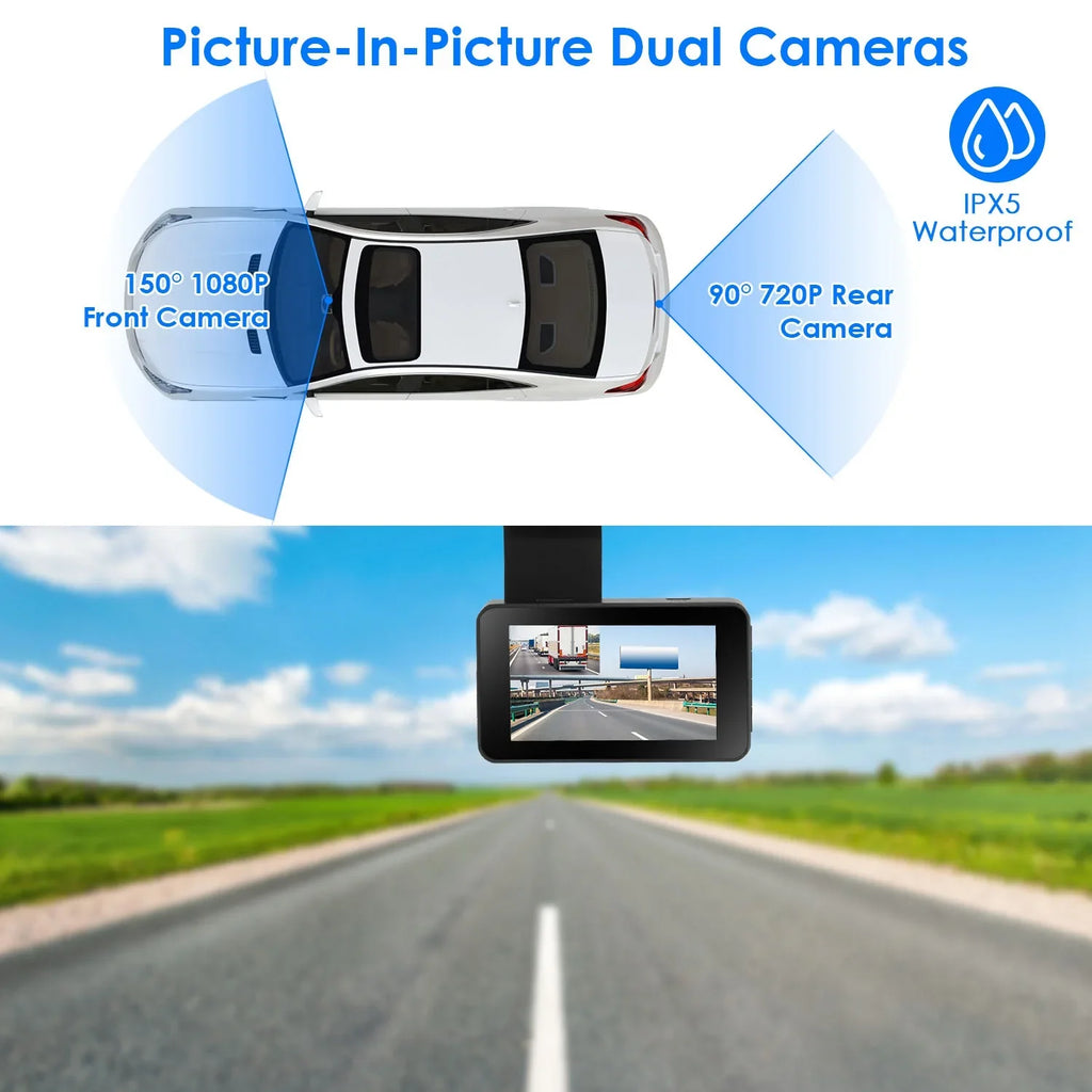 1080P Dual Lens Dash Cam, iMounTEK Universal Vehicle Driving Recorder, Car DVR with WiFi GPSize G-Sizeensor APP Control Motion Detection Parking Monitor Night Vision