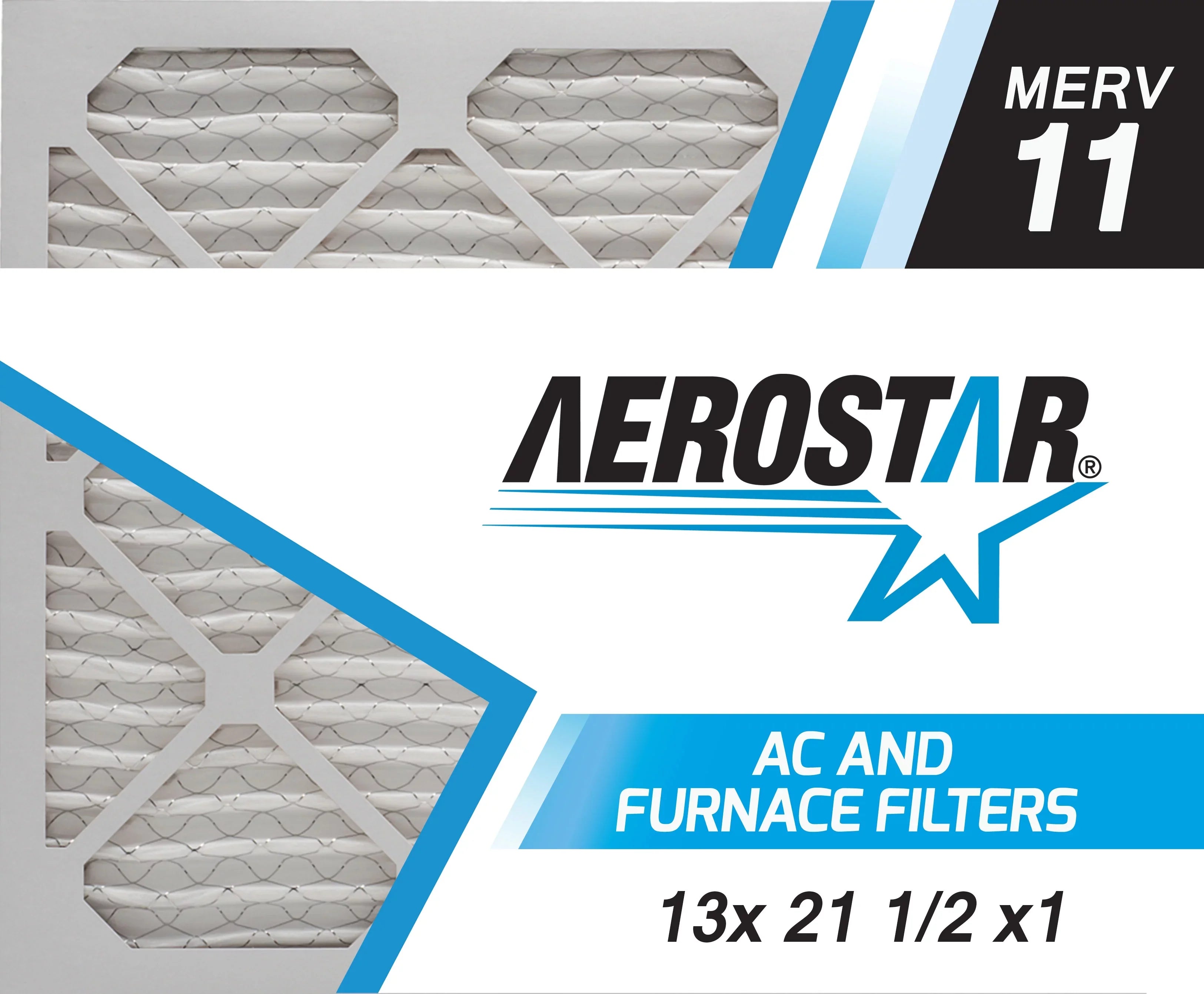 Aerostar 13x21 1/2x1 MERV  11, Pleated Air Filter, 13 x 21 1/2 x 1, Box of 6, Made in the USizeA
