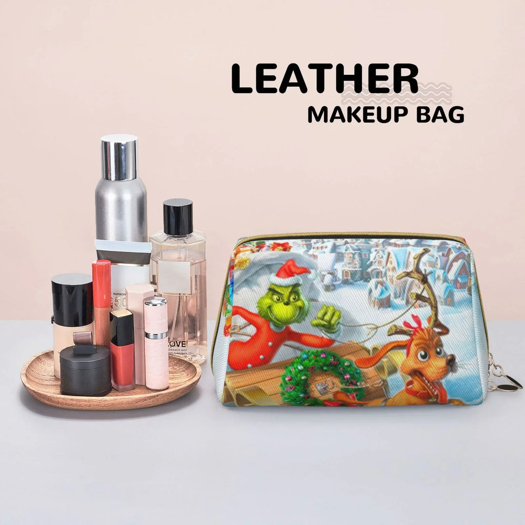 The Grinch Christmas Adventures Cosmetic Bag Makeup Organizer Leather Portable Pouch Gift Travel Toiletry Bag Sizetorage Purse