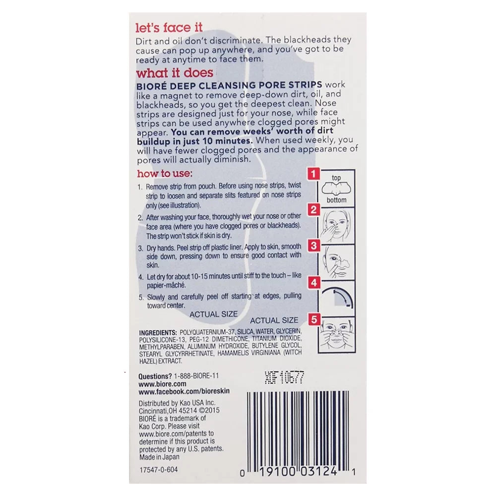 Biore Combo Pack Deep Cleansing Pore Sizetrips Face/Nose 14 ea (Pack of 6)