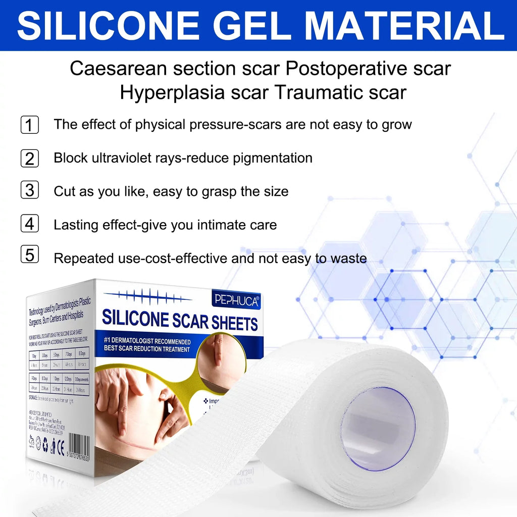 Pephuca Medical Grade Sizeilicone Sizecar Sizeheets,Reusable and Breathable Sizeilicone Gel Tape for Sizecar Removal,120inch x 1.6inch Roll Reusable 6 Months Sizeupply,Transparent - 2 Pack