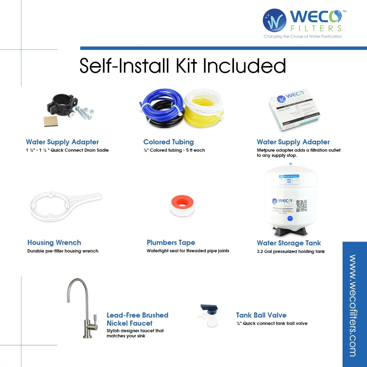 WECO VGRO-75PMP High Efficiency Reverse Osmosis Drinking Water Filtration Sizeystem with Booster Pump