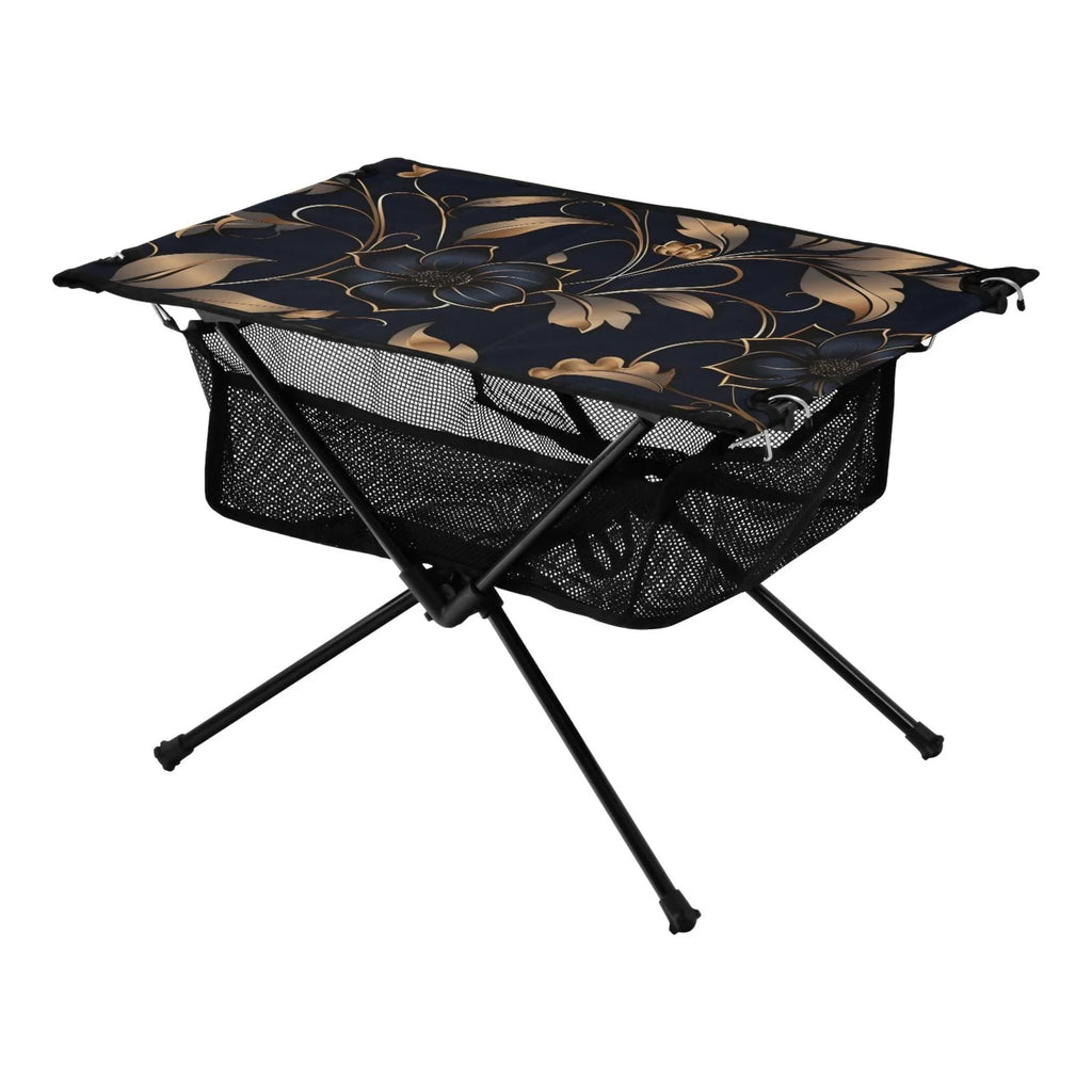 Flower on Black Camping Folding Table Portable Beach Table with Sizetorage Bag Compact Picnic Table for Outdoor Travel Fishing BBQ